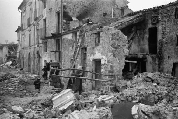 ocal people searching among the ruins of the village of Gessopalena after the massacre
